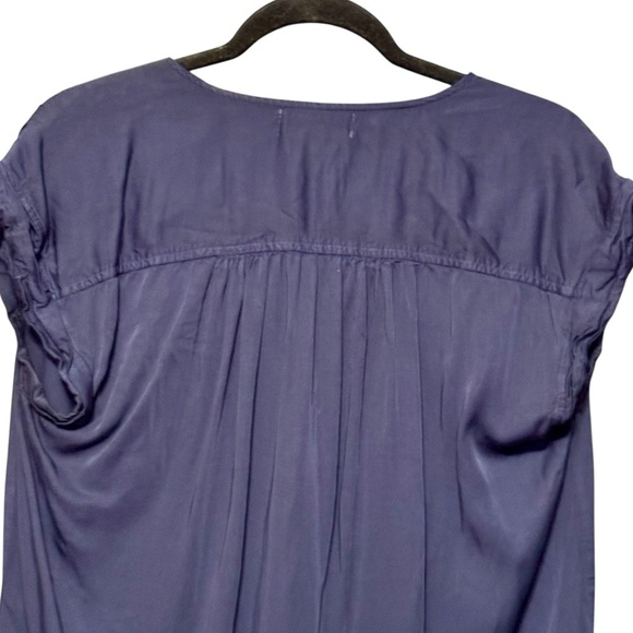 Cloth & Stone Button Down Tie Waist Boxy Lightweight Navy Blue Short Sleeve Top - Picture 6 of 9